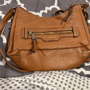 Jessica Simpson Brown Crossbody Bag with Textured Leather and Antique Hardware